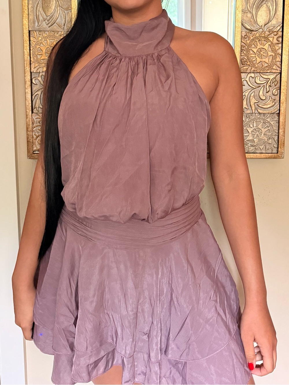 Women’s purple Sleeveless Halter Ruffle Dress